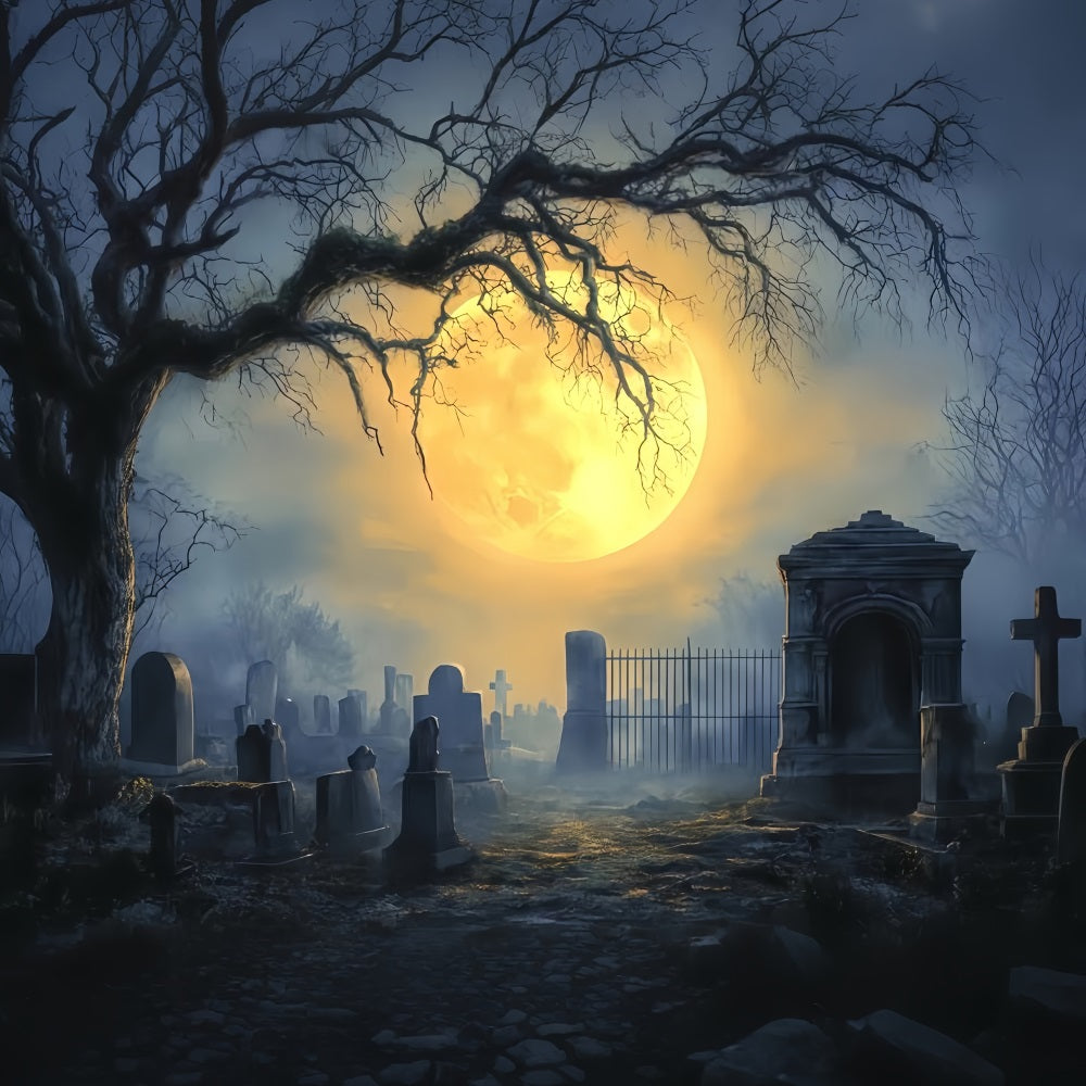 Graveyard Backdrop Full Moon Haunted Cemetery Halloween Backdrop Ideas UK TWW510-5