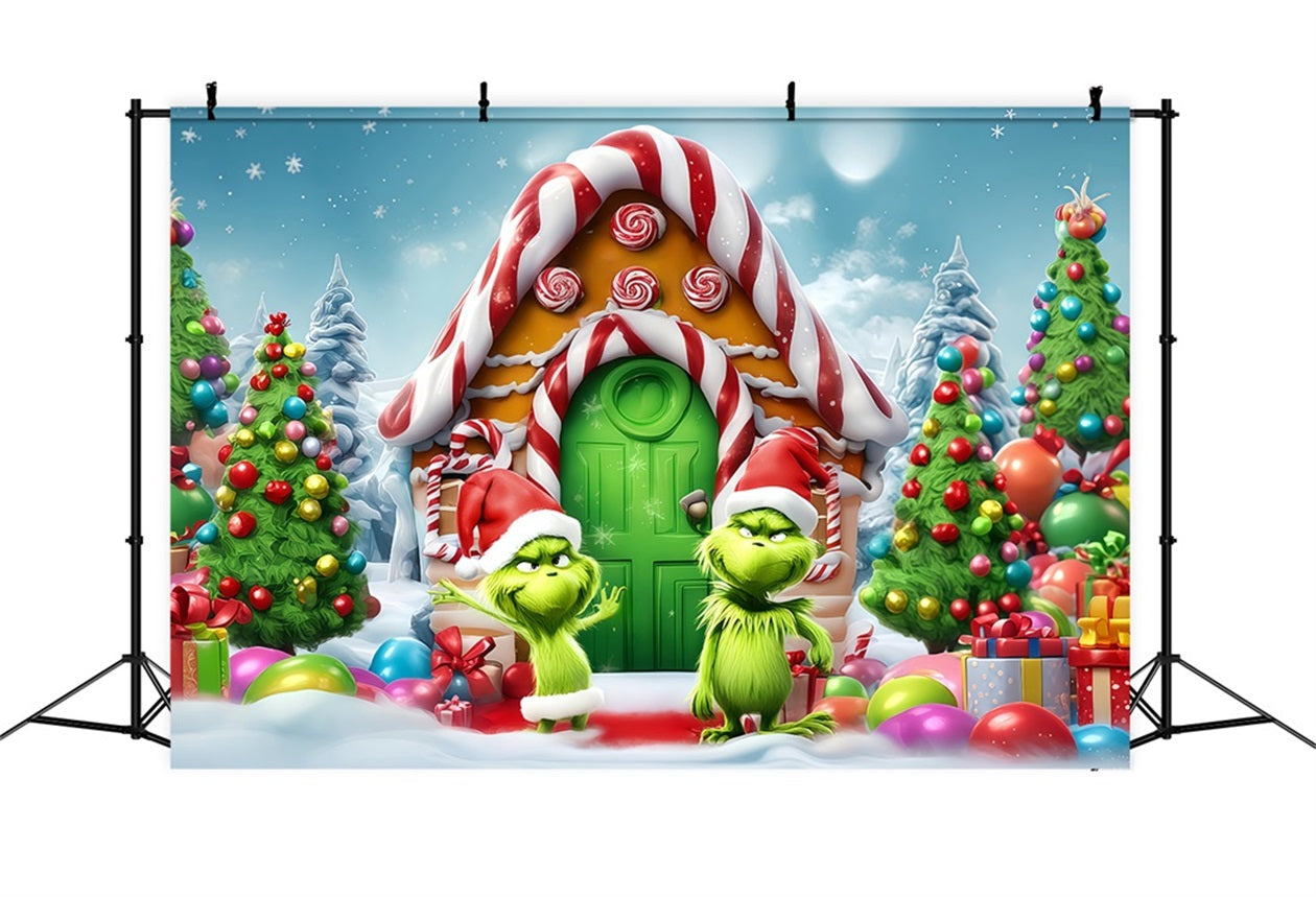 Grinch Photo Backdrop Candy House Grinch Funland Christmas Backdrops UK TWW510-51