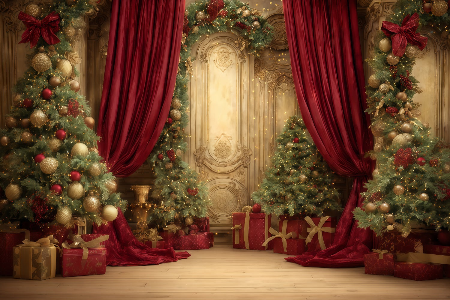 Christmas Wall Backdrop Golden Palace Festive Elegance Christmas Backdrops UK TWW510-54