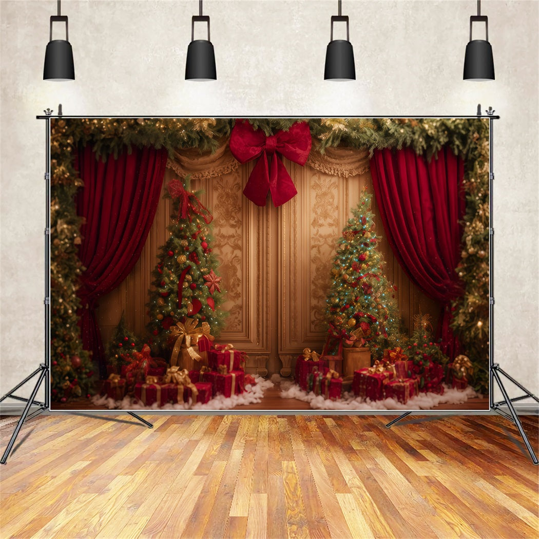 Christmas Wall Backdrop Red Curtain Gift Delight Christmas Backdrop UK TWW510-56