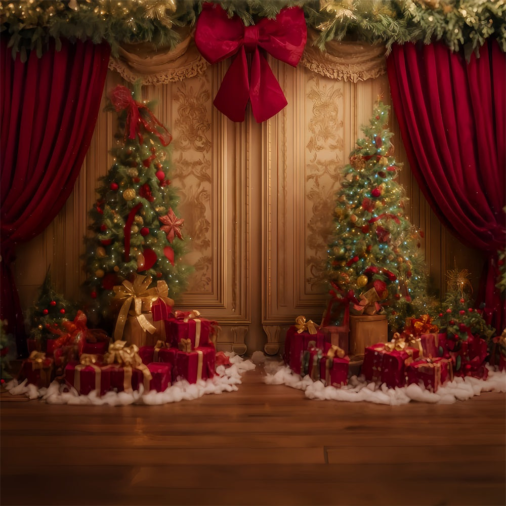 Christmas Wall Backdrop Red Curtain Gift Delight Christmas Backdrop UK TWW510-56