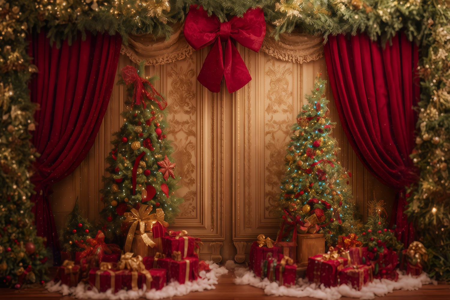 Christmas Wall Backdrop Red Curtain Gift Delight Christmas Backdrop UK TWW510-56