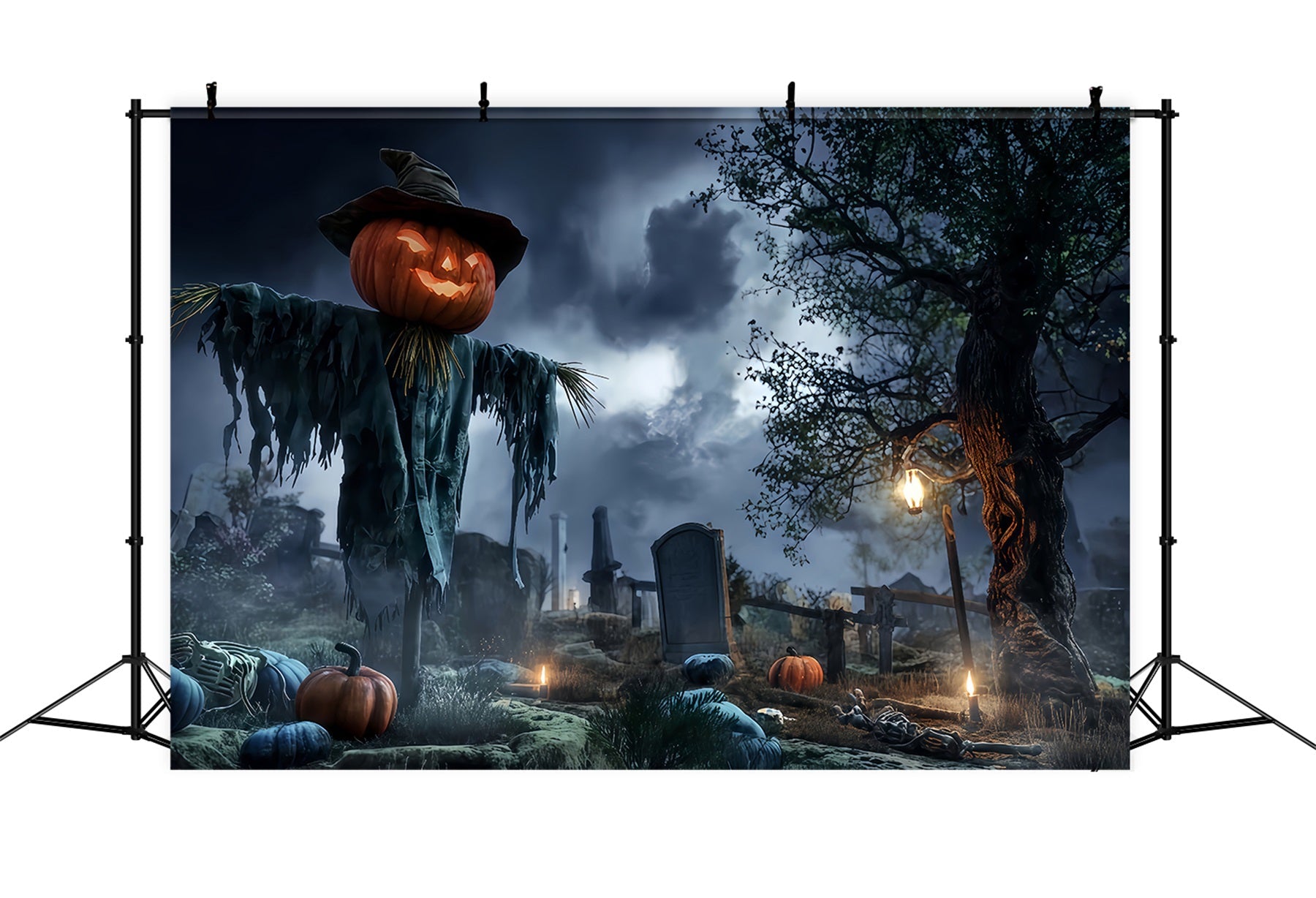 Graveyard Backdrop Pumpkin Scarecrow Spooky Field Halloween Backdrops For Photos UK TWW510-6