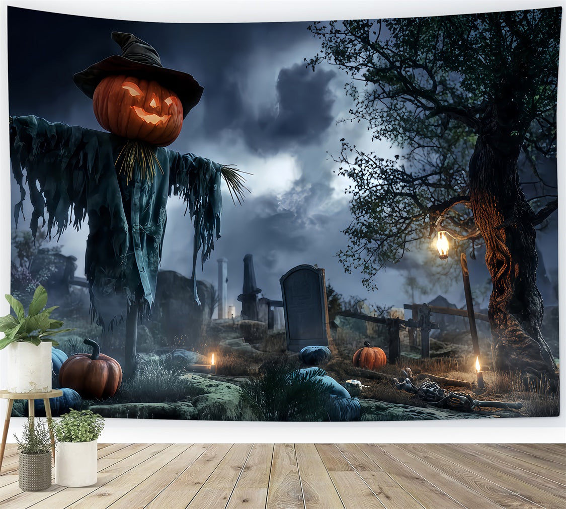 Graveyard Backdrop Pumpkin Scarecrow Spooky Field Halloween Backdrops For Photos UK TWW510-6