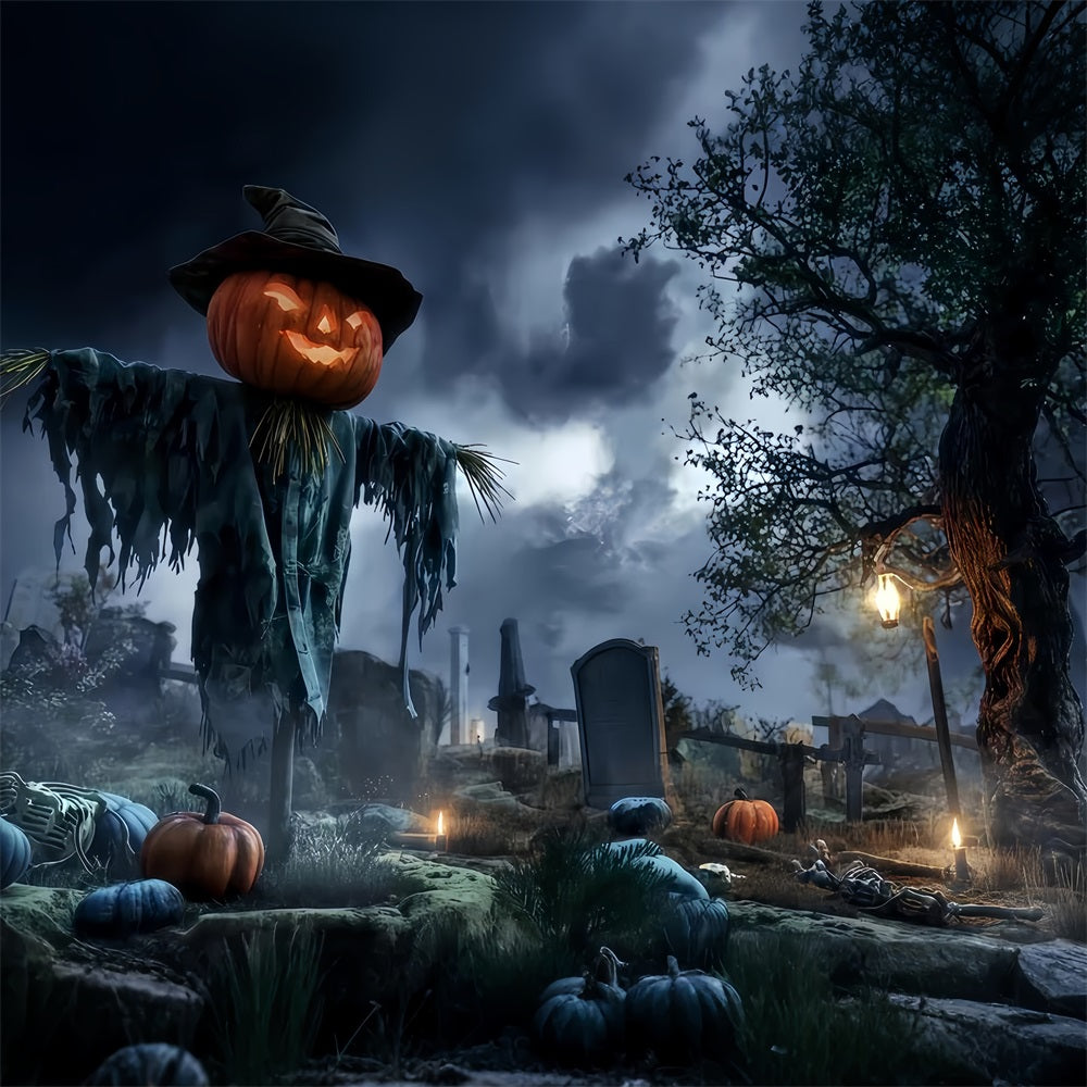 Graveyard Backdrop Pumpkin Scarecrow Spooky Field Halloween Backdrops For Photos UK TWW510-6