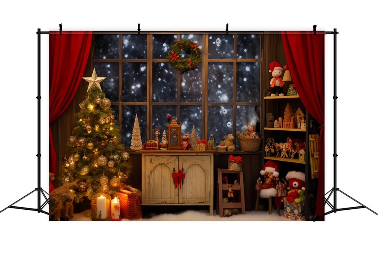 Santa Workshop Backdrop Cozy Window Toy Corner Christmas Backdrop Ideas UK TWW510-61