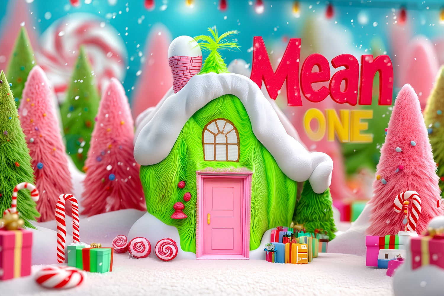 Grinch Photo Backdrop Whoville Green Candy Cottage Christmas Backdrops UK TWW510-63