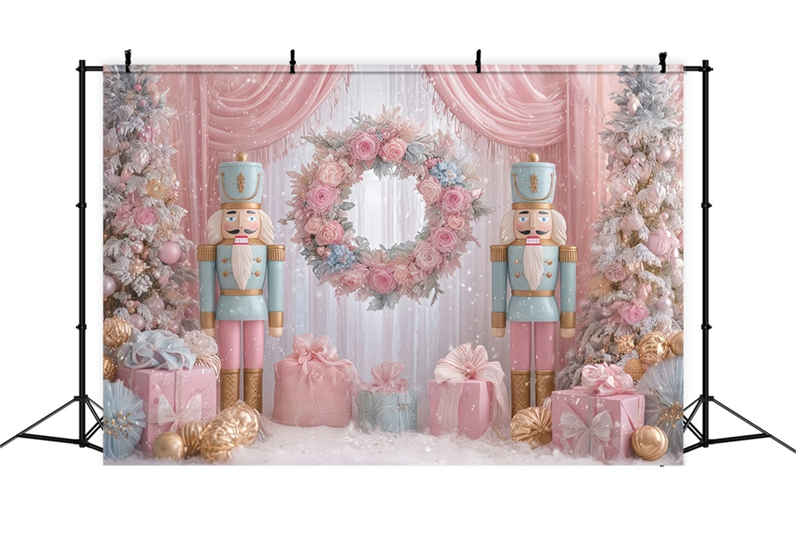 Nutcracker Backdrops Pink Nutcracker Gift Wonderland Christmas Backdrops UK TWW510-65
