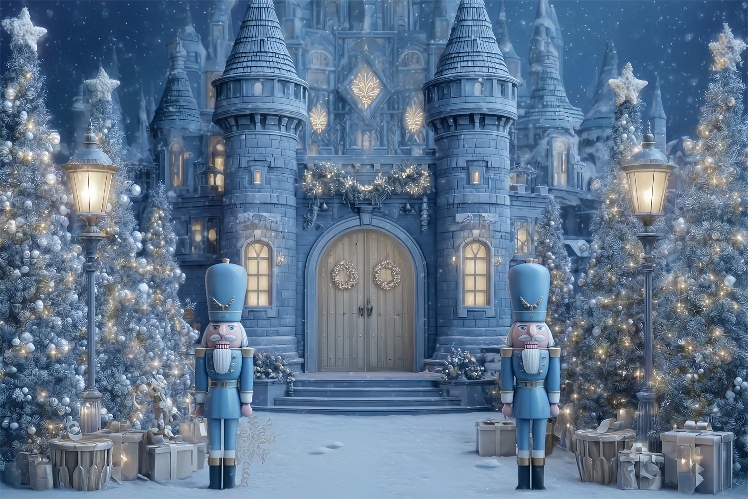 Nutcracker Backdrop Blue Nutcracker Castle Gate Christmas Backdrop Ideas UK TWW510-69