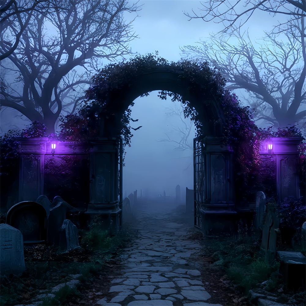 Halloween Backdrop Foggy Cemetery Archway Entrance Halloween Photo Backdrops UK TWW510-7