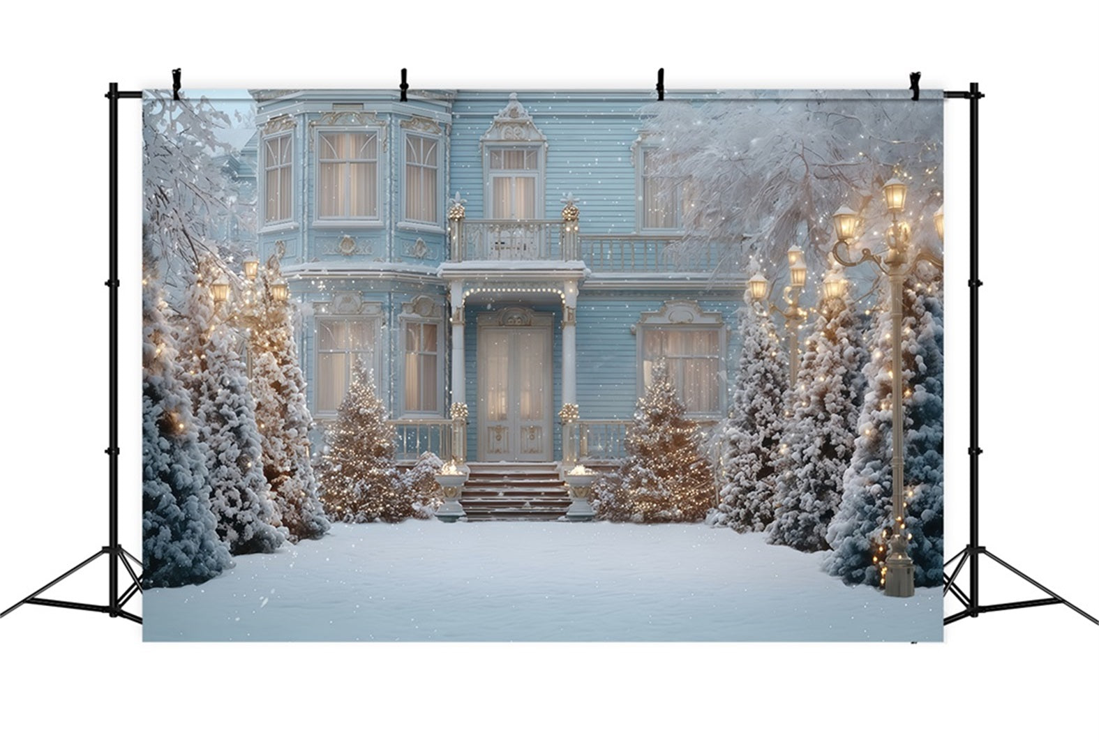 Christmas Tree Backdrop Blue Victorian Winter Mansion Christmas Backdrop UK TWW510-70