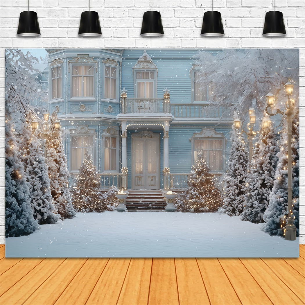 Christmas Tree Backdrop Blue Victorian Winter Mansion Christmas Backdrop UK TWW510-70