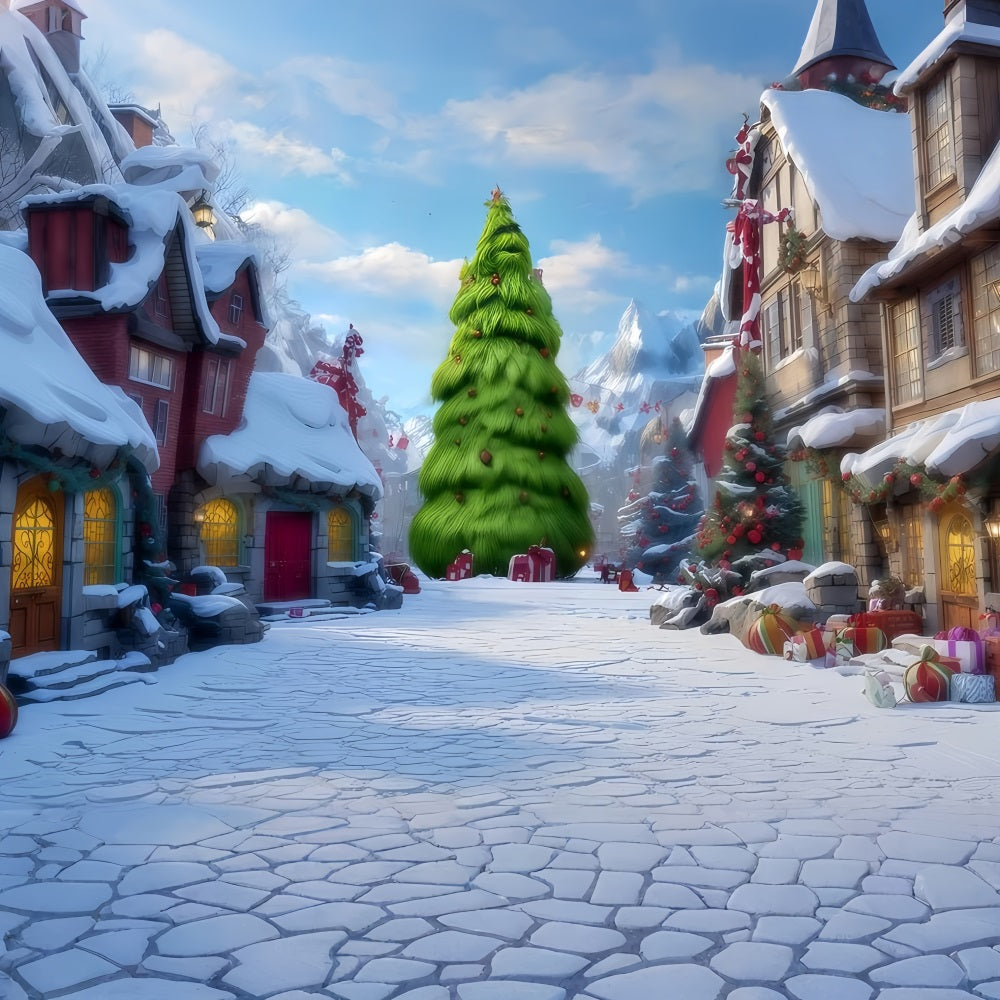 Grinch Backdrops Whoville Snowy Village Street Christmas Backdrops UK TWW510-73