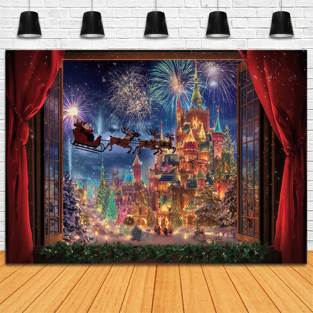 Santa Photo Backdrop Santa Sleigh Fireworks Castle Christmas Backdrop UK TWW510-78