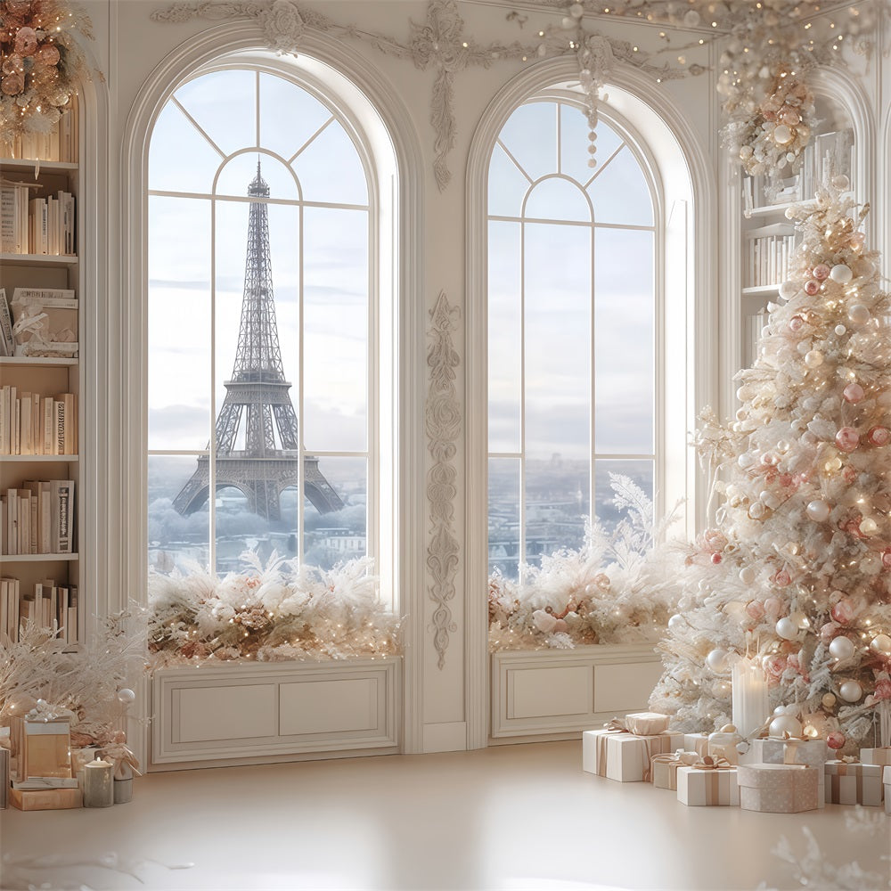 Christmas Tree Backdrop Paris Winter Elegant Library Christmas Backdrops UK TWW510-79