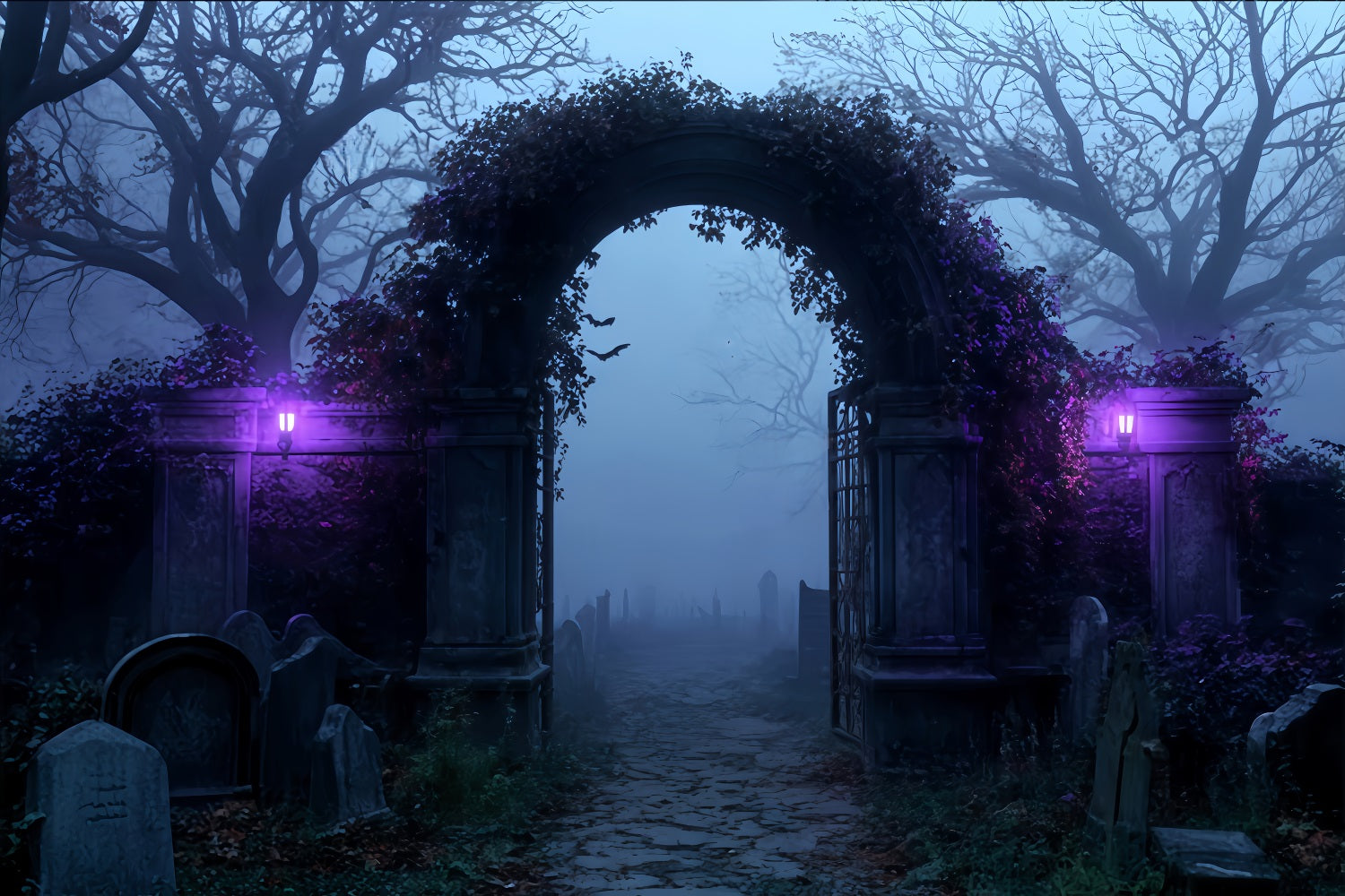 Halloween Backdrop Foggy Cemetery Archway Entrance Halloween Photo Backdrops UK TWW510-7