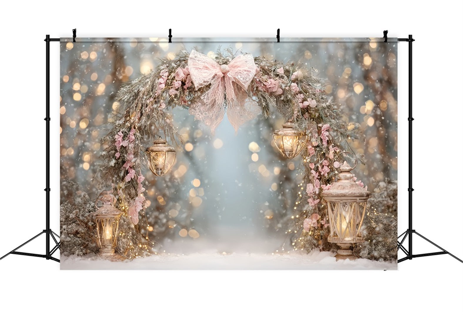Pink Bow Backdrop Pink Lantern Snow Arch Christmas Backdrop UK TWW510-80