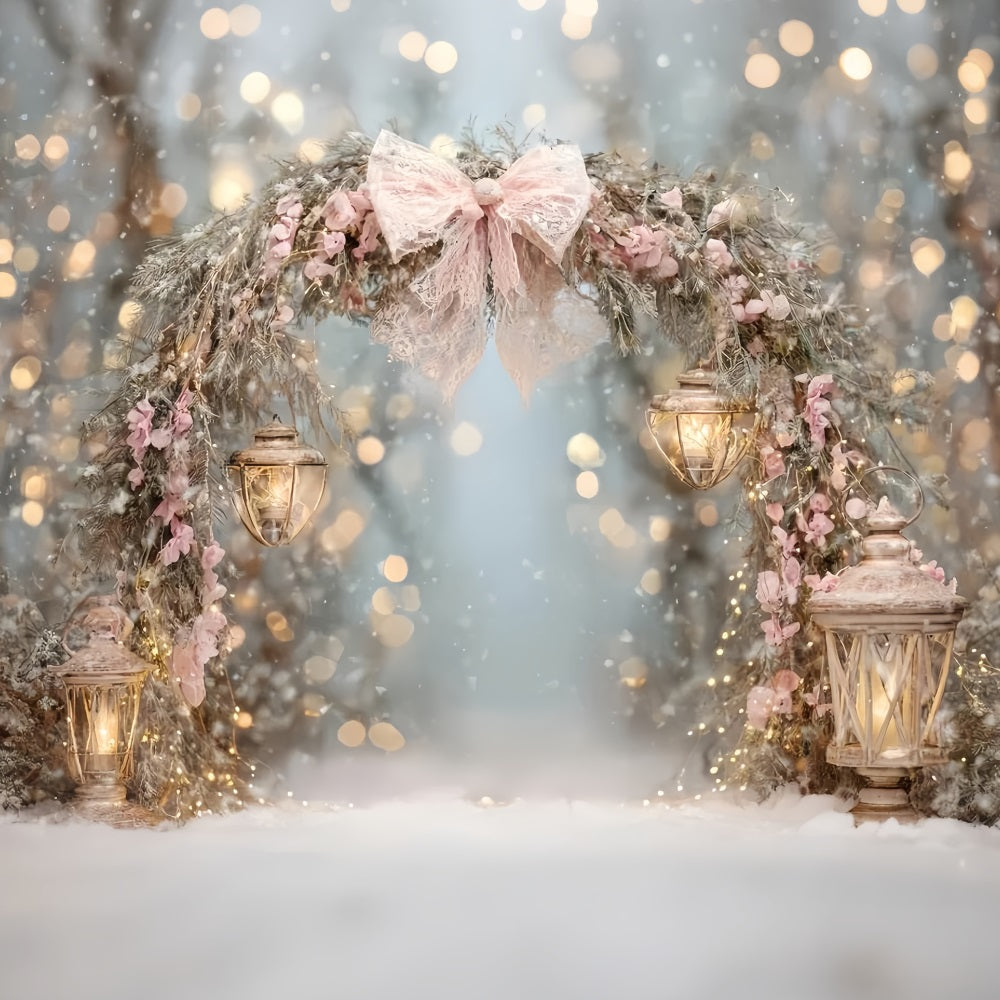 Pink Bow Backdrop Pink Lantern Snow Arch Christmas Backdrop UK TWW510-80
