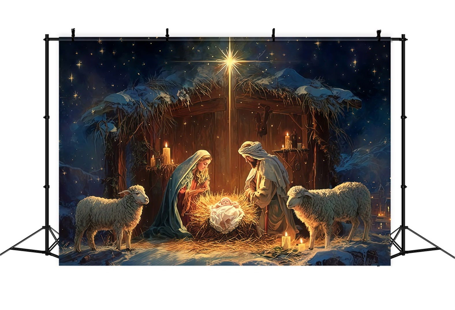 Nativity Backdrop Holy Family Manger Night Christmas Backdrops UK TWW510-81