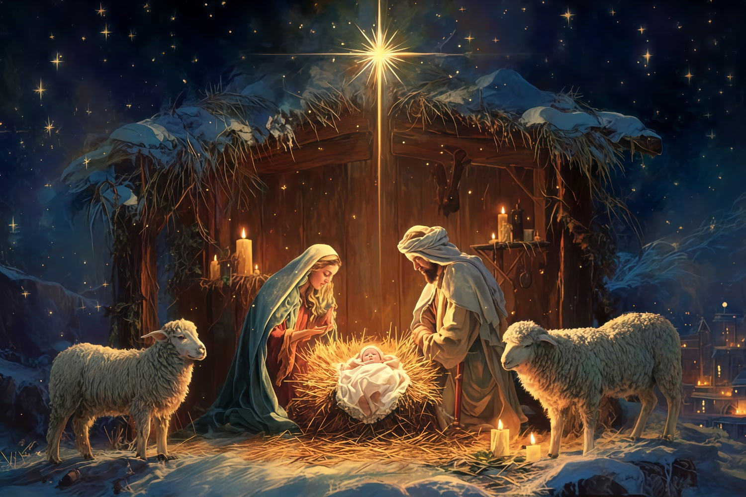 Nativity Backdrop Holy Family Manger Night Christmas Backdrops UK TWW510-81