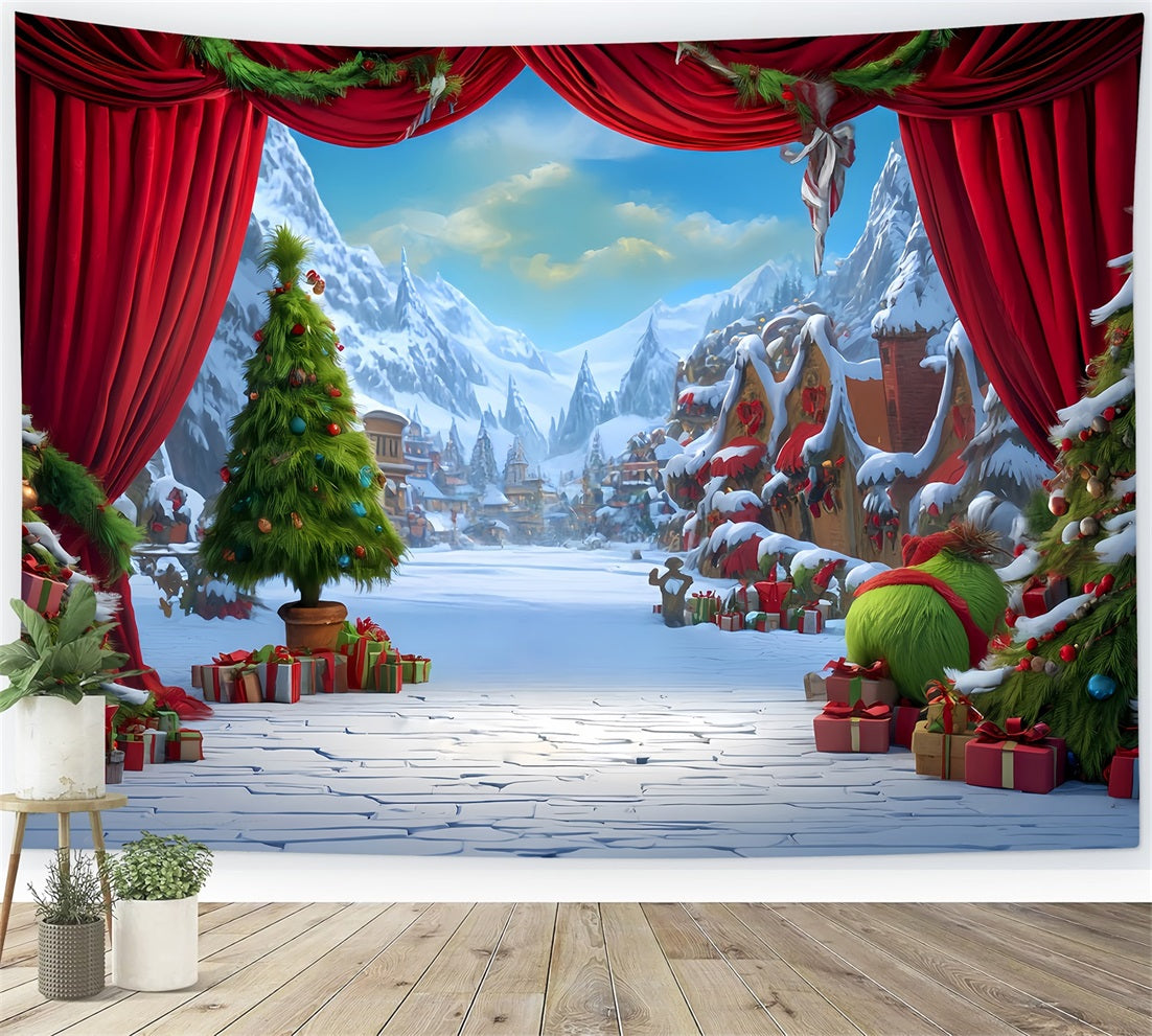 Grinch Backdrop Whoville Festive Winter Stage Christmas Photo Backdrops UK TWW510-83