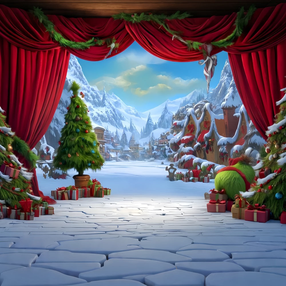 Grinch Backdrop Whoville Festive Winter Stage Christmas Photo Backdrops UK TWW510-83