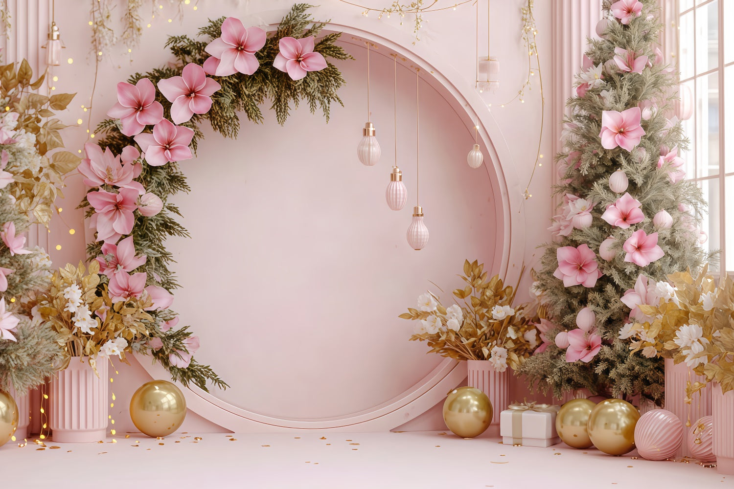 Christmas Wall Backdrop Blush Floral Holiday Arch Christmas Backdrops Sale UK TWW510-84