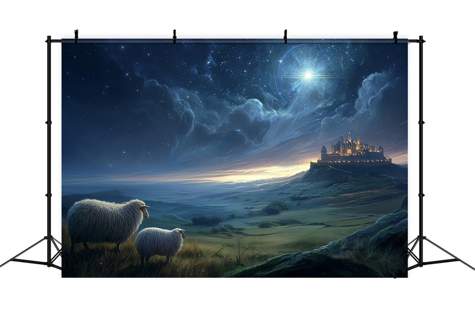 Nativity Backdrop Shepherds Watching Distant Light Christmas Backdrops UK TWW510-89
