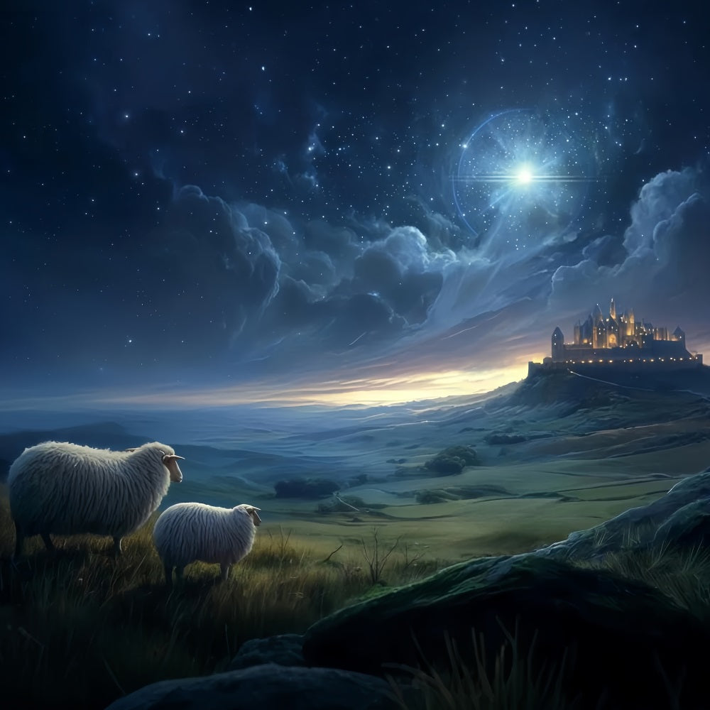 Nativity Backdrop Shepherds Watching Distant Light Christmas Backdrops UK TWW510-89