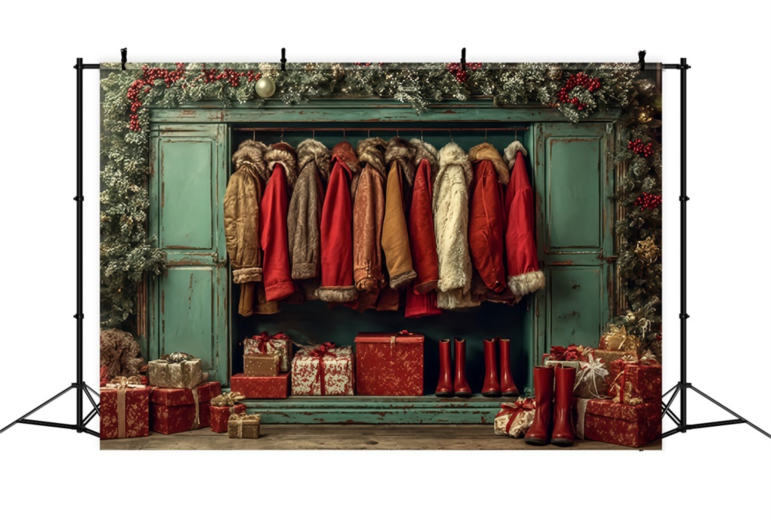 Santa Workshop Backdrop Cozy Coats Holiday Wardrobe Christmas Photo Backdrop UK TWW510-90