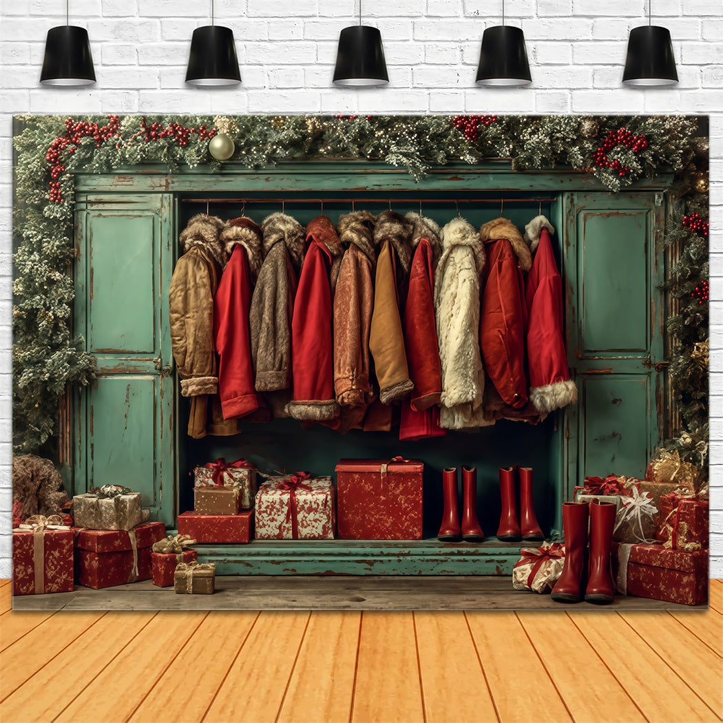 Santa Workshop Backdrop Cozy Coats Holiday Wardrobe Christmas Photo Backdrop UK TWW510-90