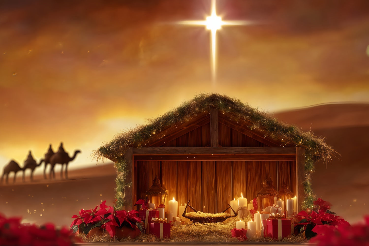 Nativity Backdrop Manger Star Desert Glow Christmas Photo Backdrops UK TWW510-91