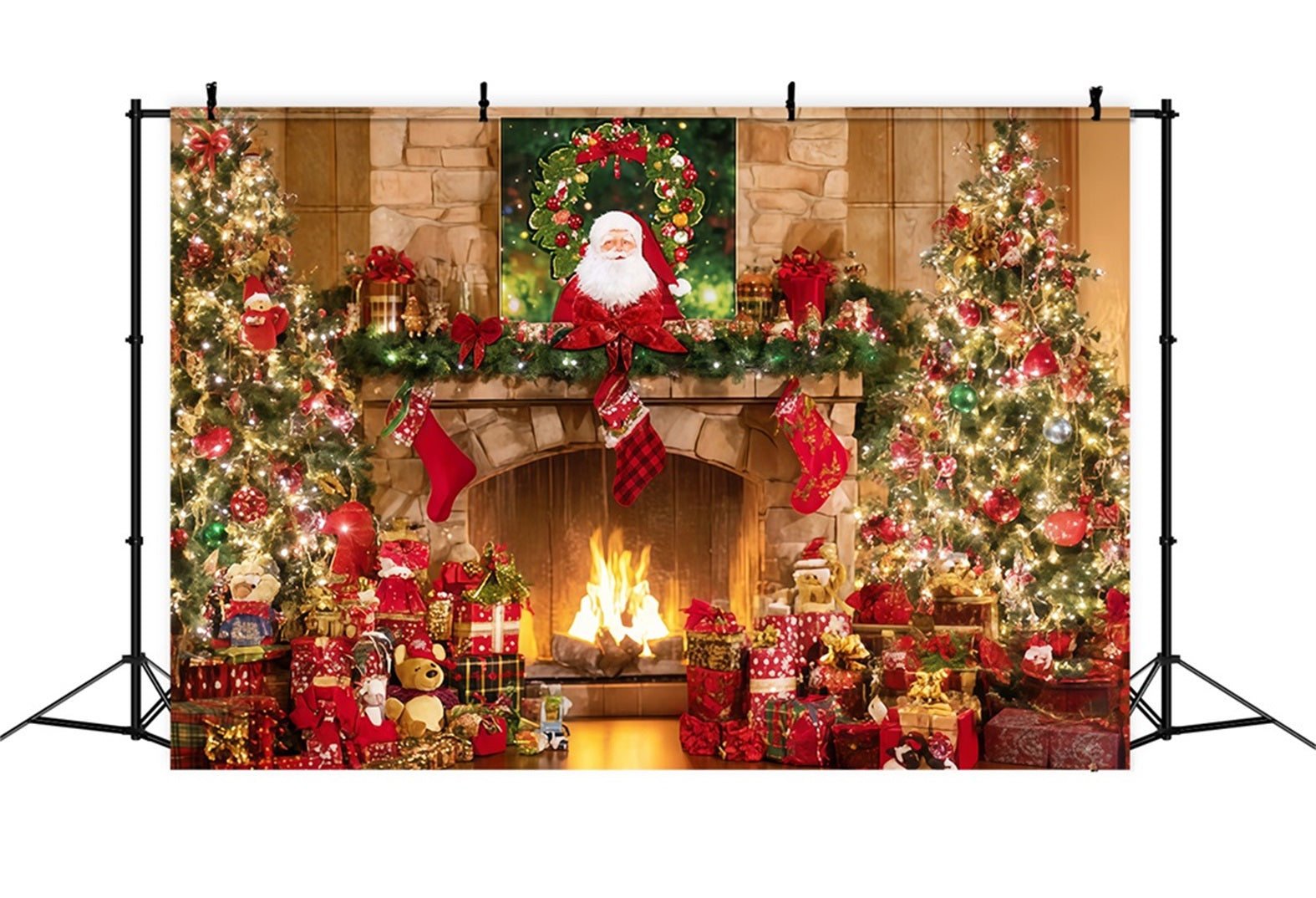 Santa Backdrop Fireplace Stockings Gift Tree Christmas Backdrop Ideas UK TWW510-93