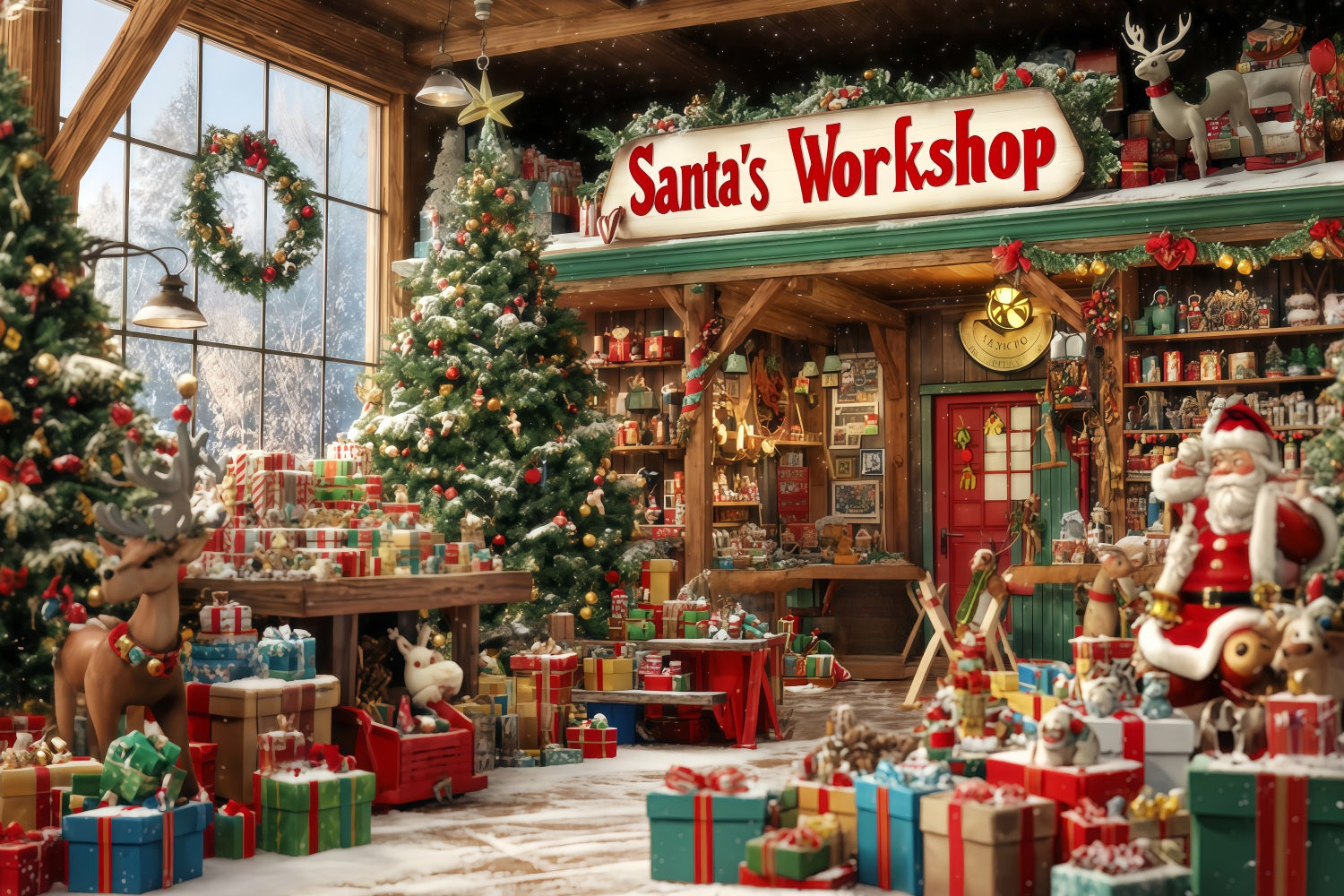 Santa's Workshop Backdrop Toy Shop Gift Wonderland Christmas Backdrop UK TWW510-94