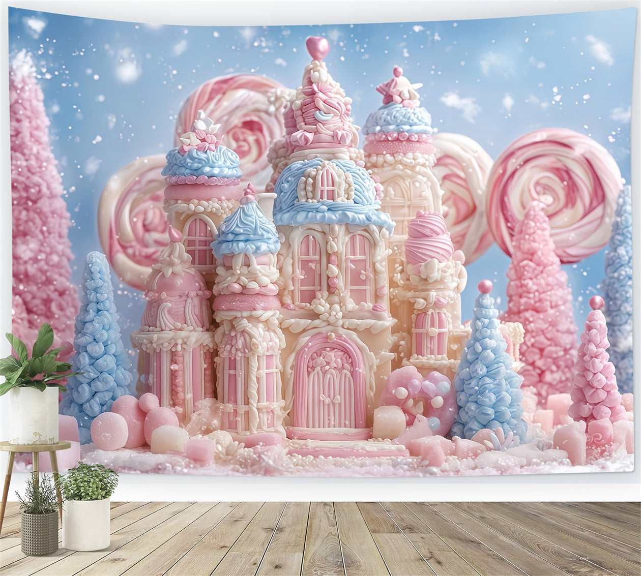 Gingerbread Backdrop Candyland Pastel Castle Delight Christmas Backdrops UK TWW510-95