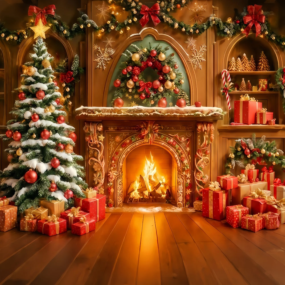 Gingerbread House Backdrop Golden Hearth Holiday Glow Christmas Photo Backdrops UK TWW510-99