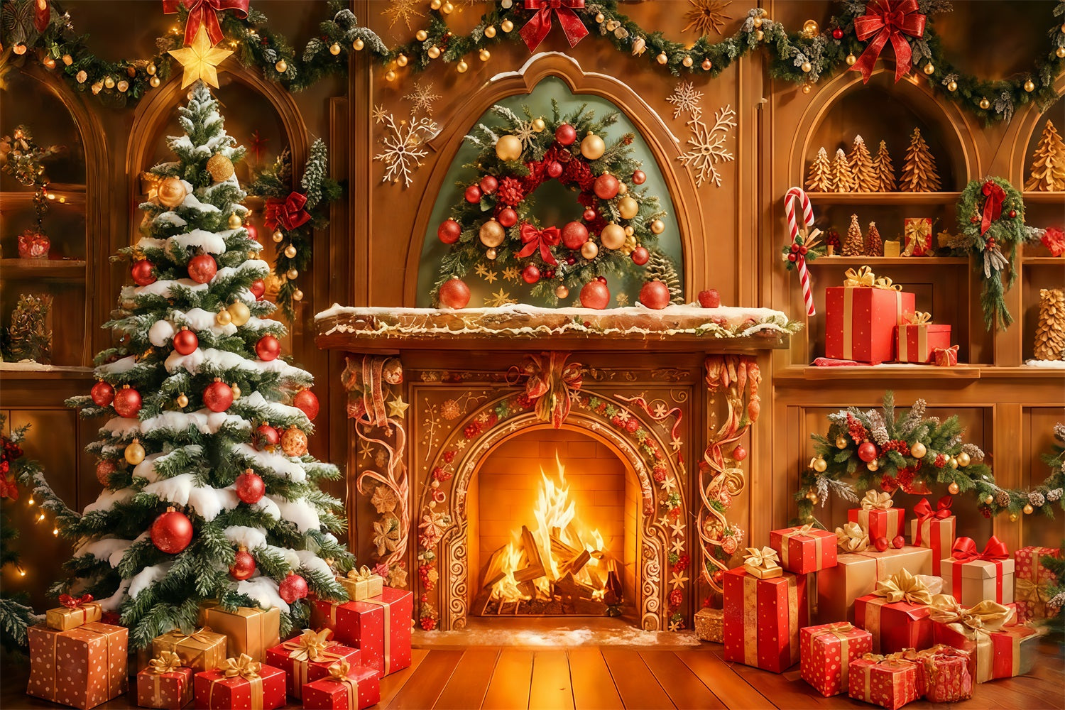 Gingerbread House Backdrop Golden Hearth Holiday Glow Christmas Photo Backdrops UK TWW510-99