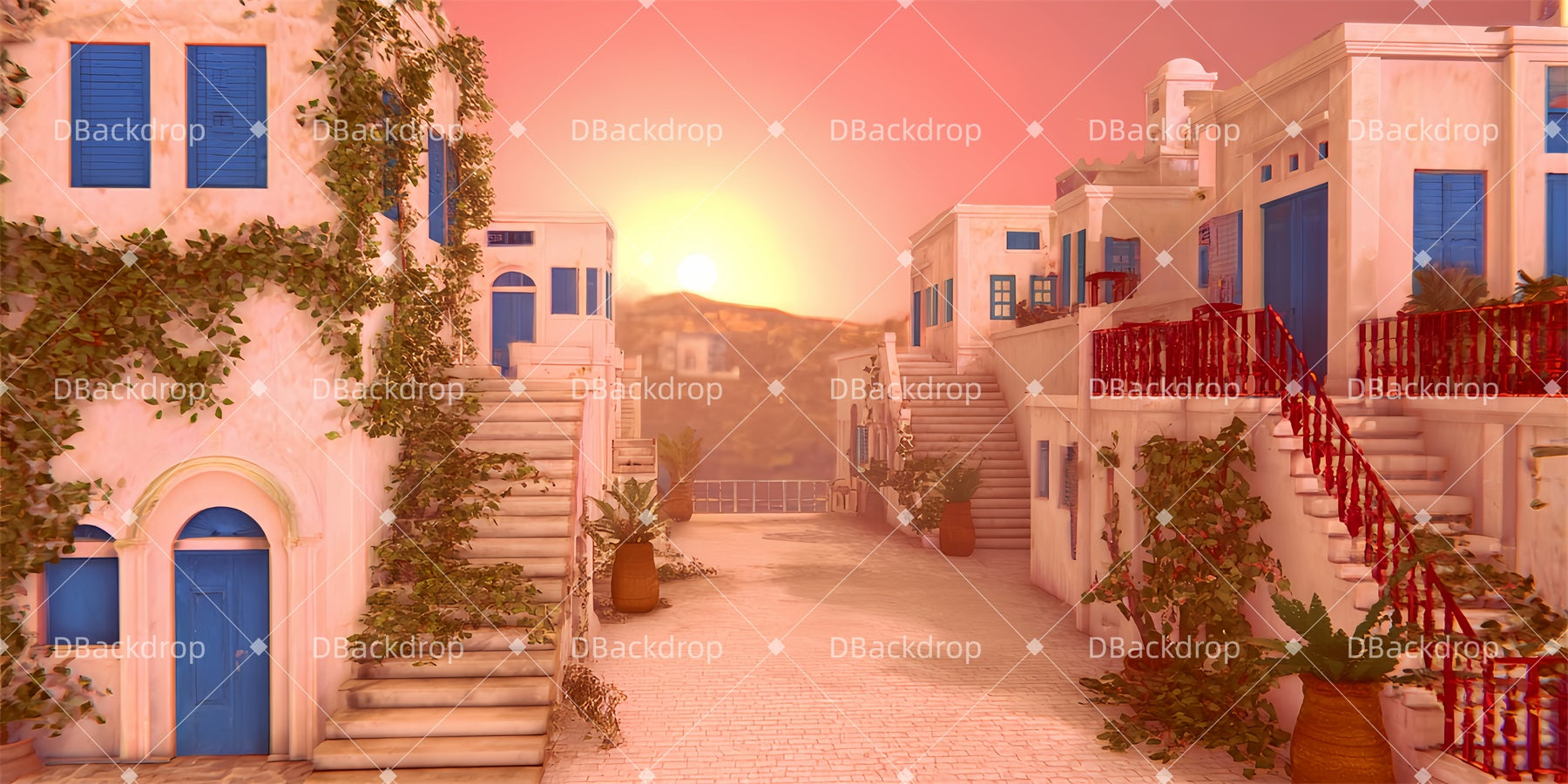 School Dance Backdrop Courtyard at Sunset Performance Backdrops UK TWW510-T33