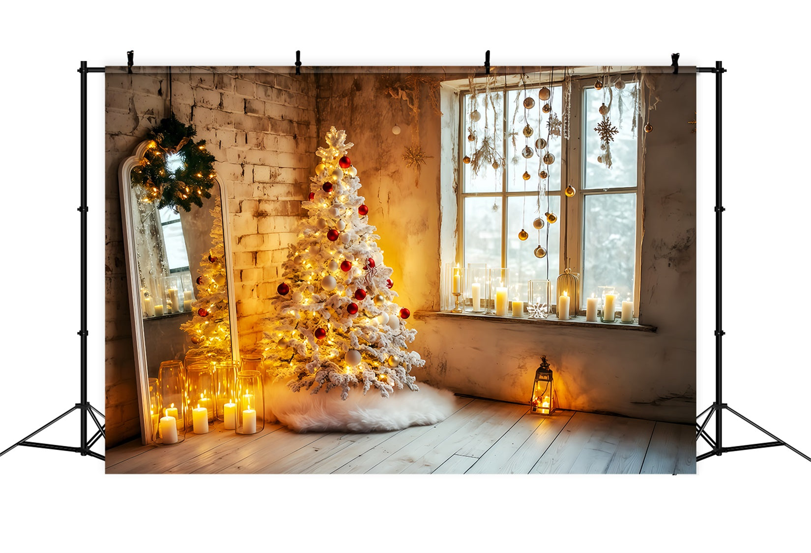 New Years Backdrop Cozy Candles Christmas Tree Happy New Year Backdrop UK TWW512-1