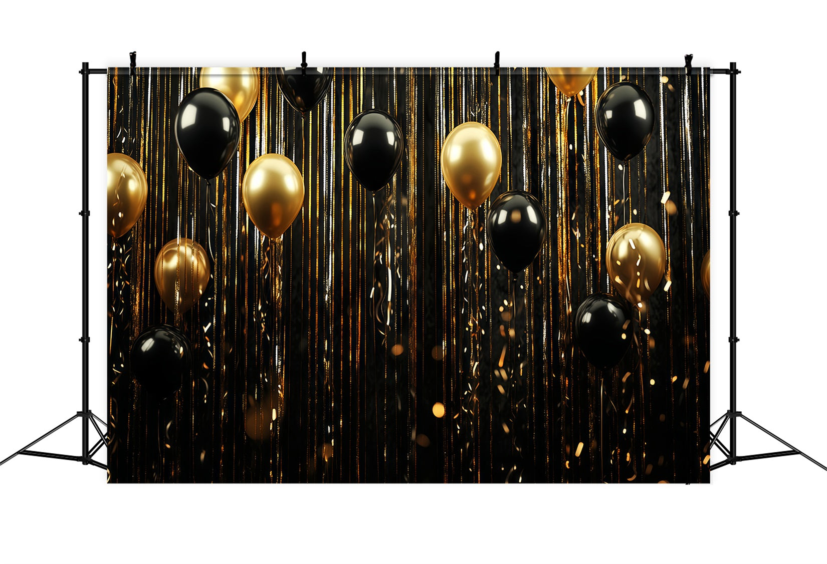 Happy New Year Backdrop Black Gold Balloon Stream Glitter Backdrops UK TWW512-14