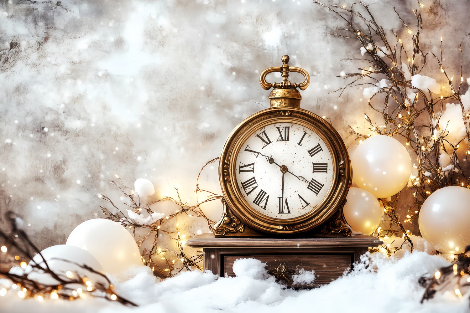 New Years Backdrop Snowy Countdown Gold Glitter Clock Photo Backdrop UK TWW512-21