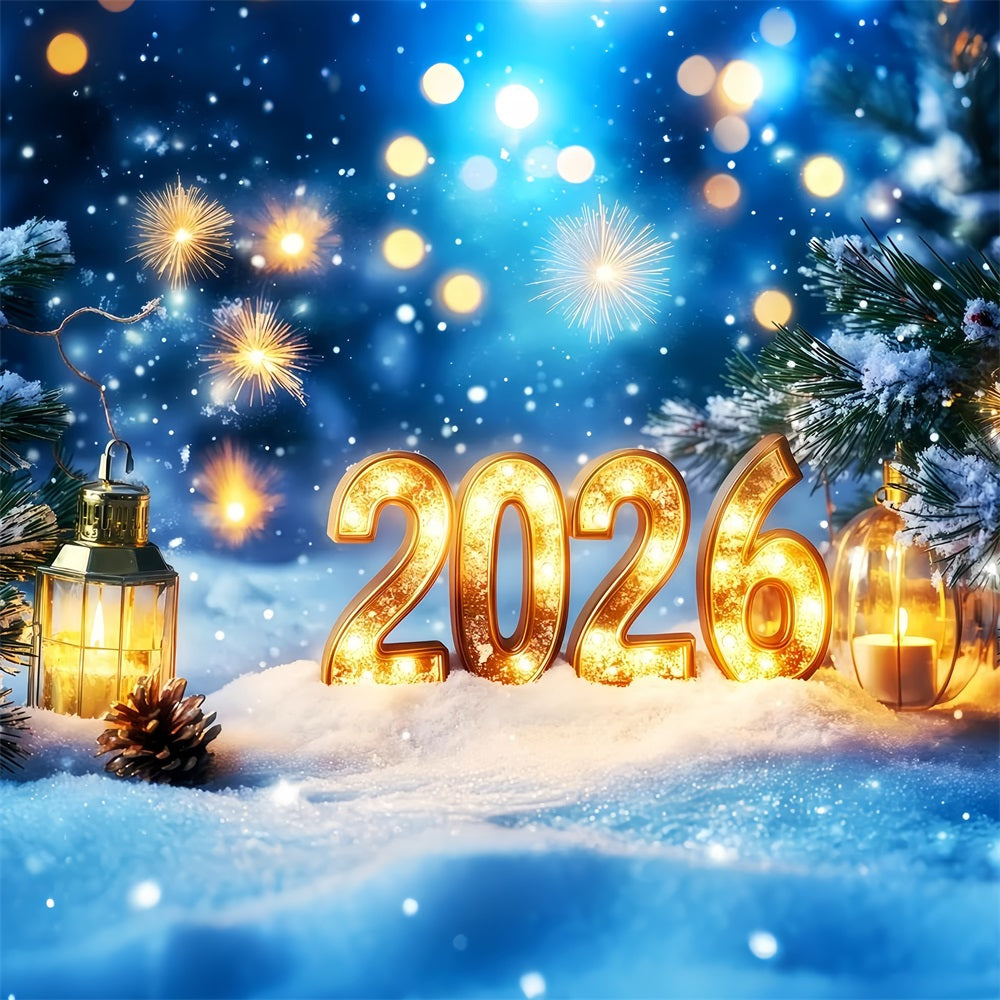 2026 New Year Backdrop Snowlit Pines Firework Bokeh New Years Eve Backdrop UK TWW512-31