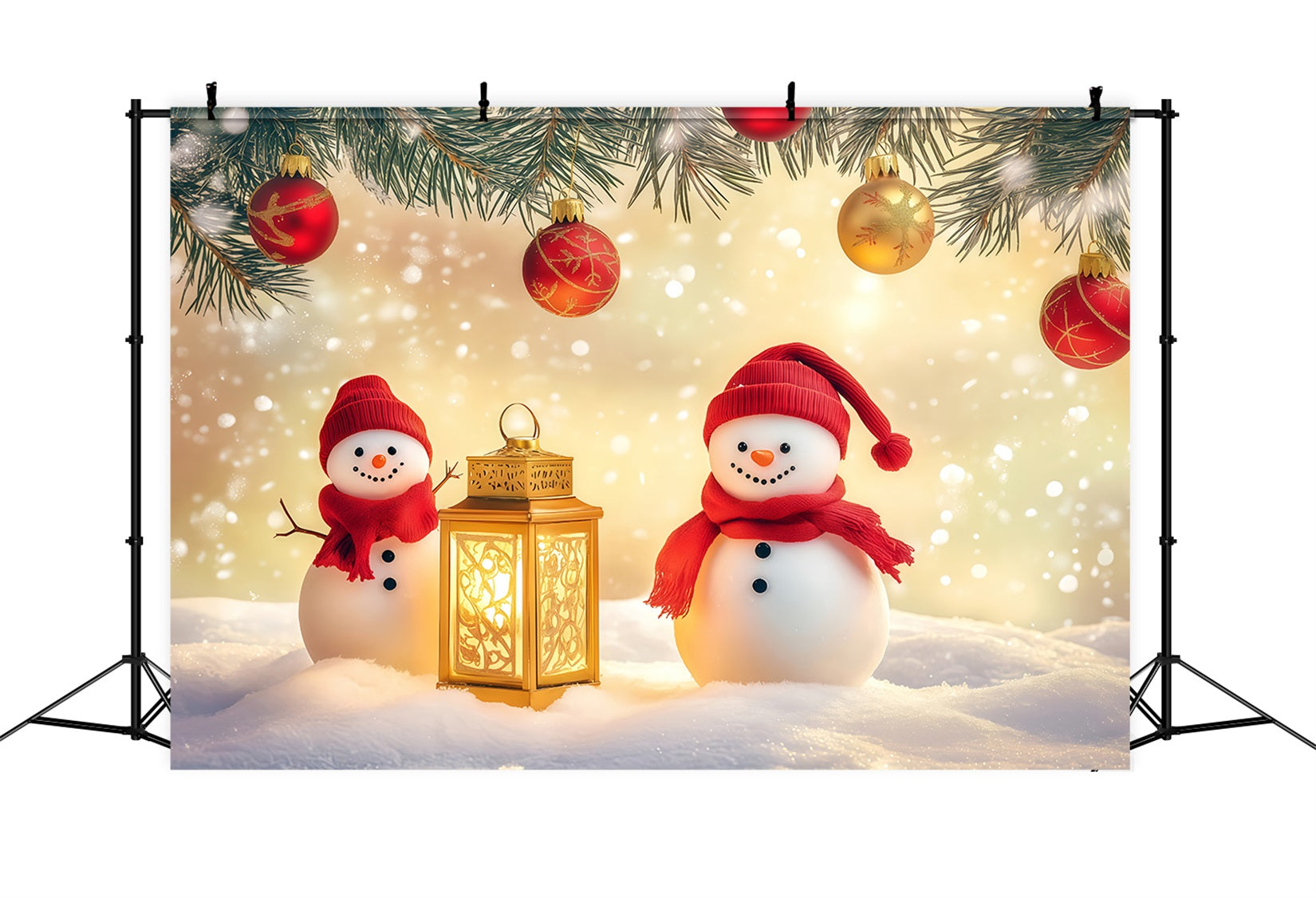New Years Backdrop Cute Snowmen Lantern Glow Happy New Year Backdrop UK TWW512-5