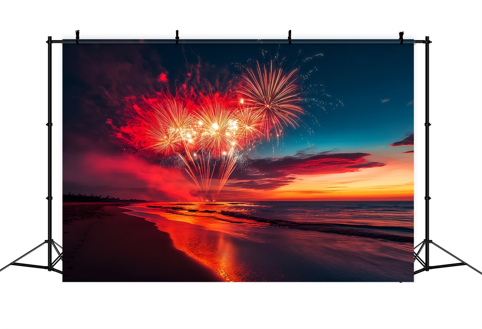 Happy New Year Backdrop Cloud Beach Fireworks Burst New Years Eve Backdrop UK TWW512-6