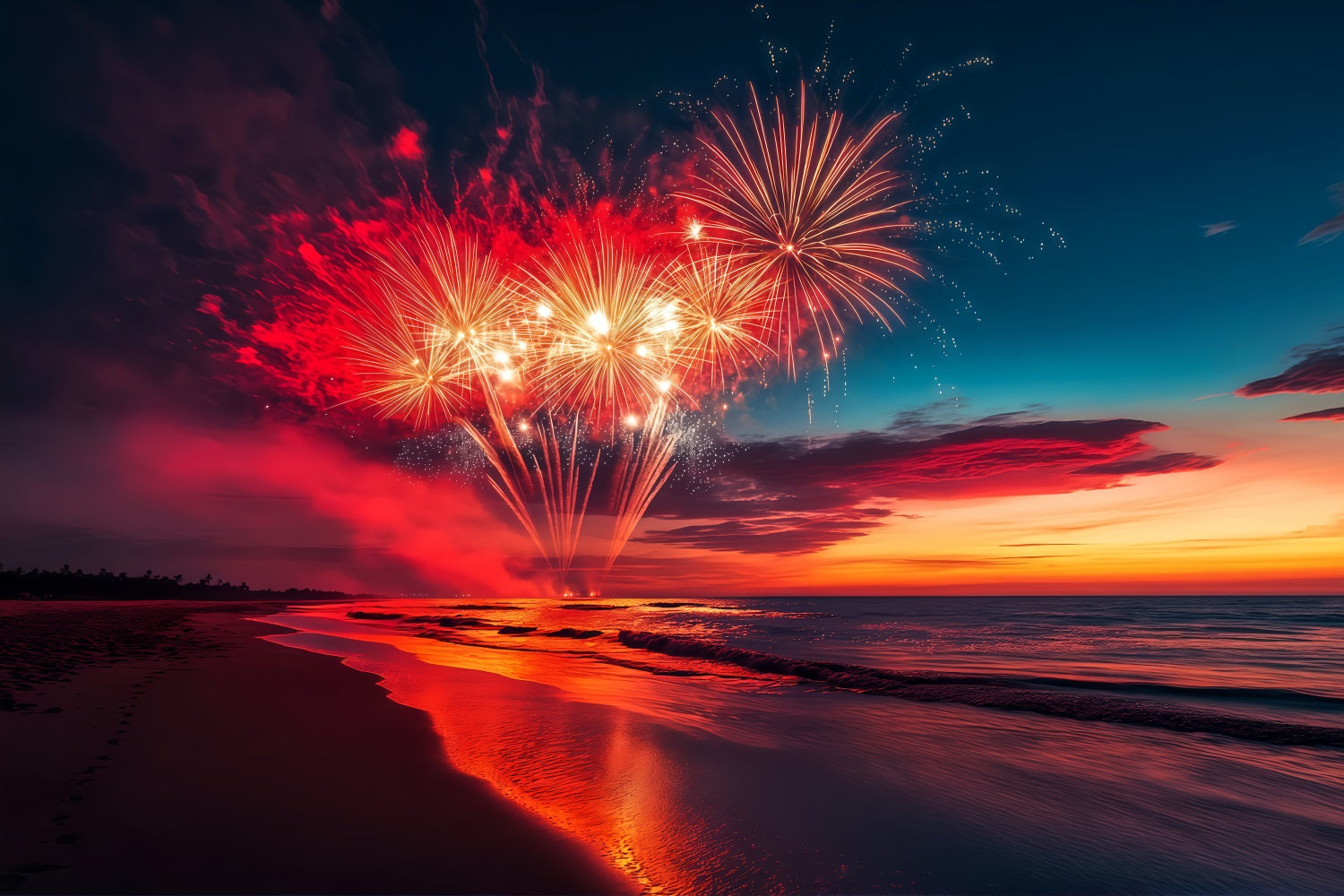 Happy New Year Backdrop Cloud Beach Fireworks Burst New Years Eve Backdrop UK TWW512-6