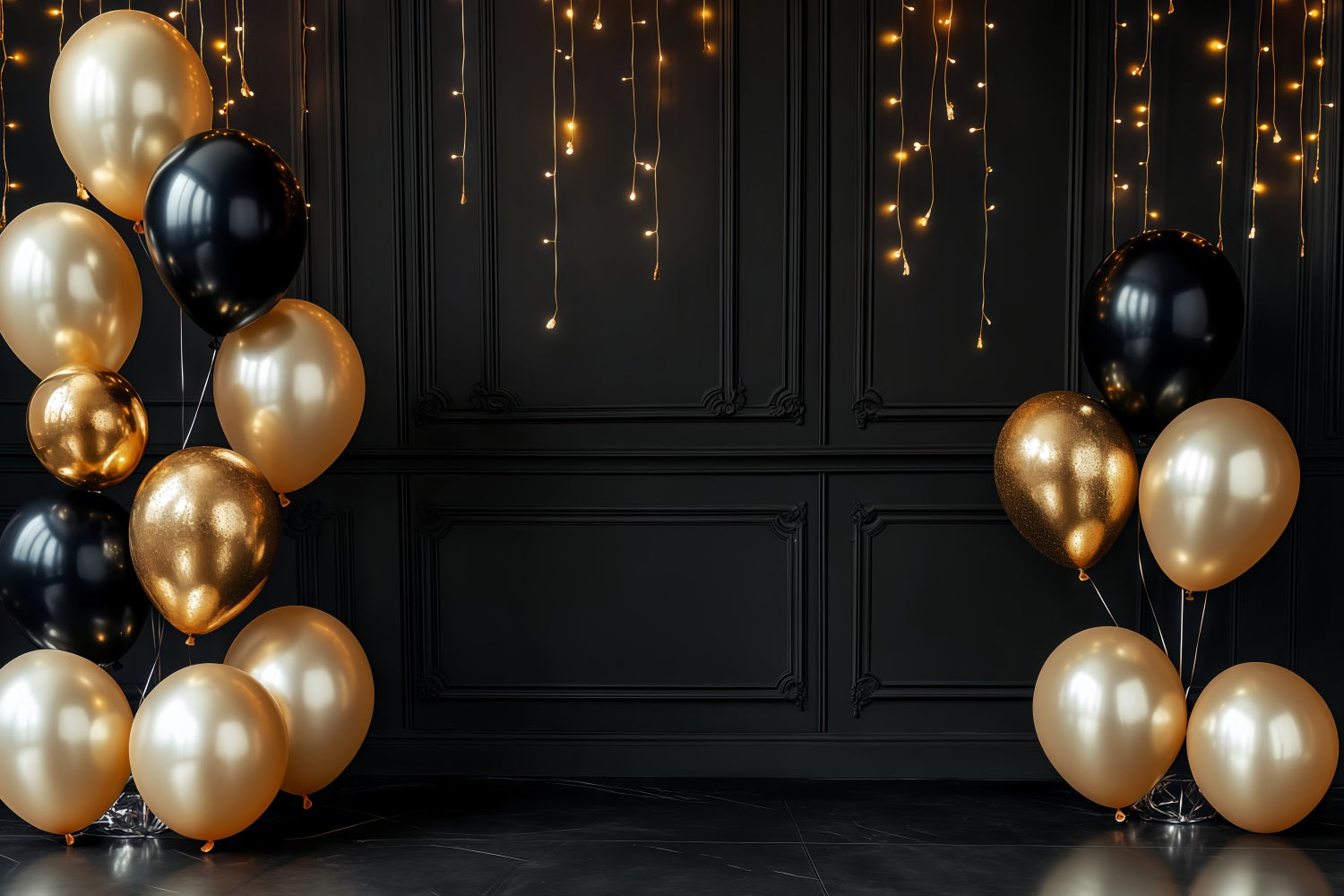 New Year Backdrop Ideas Elegant Black Gold Glitter Balloon Backdrop UK TWW512-8