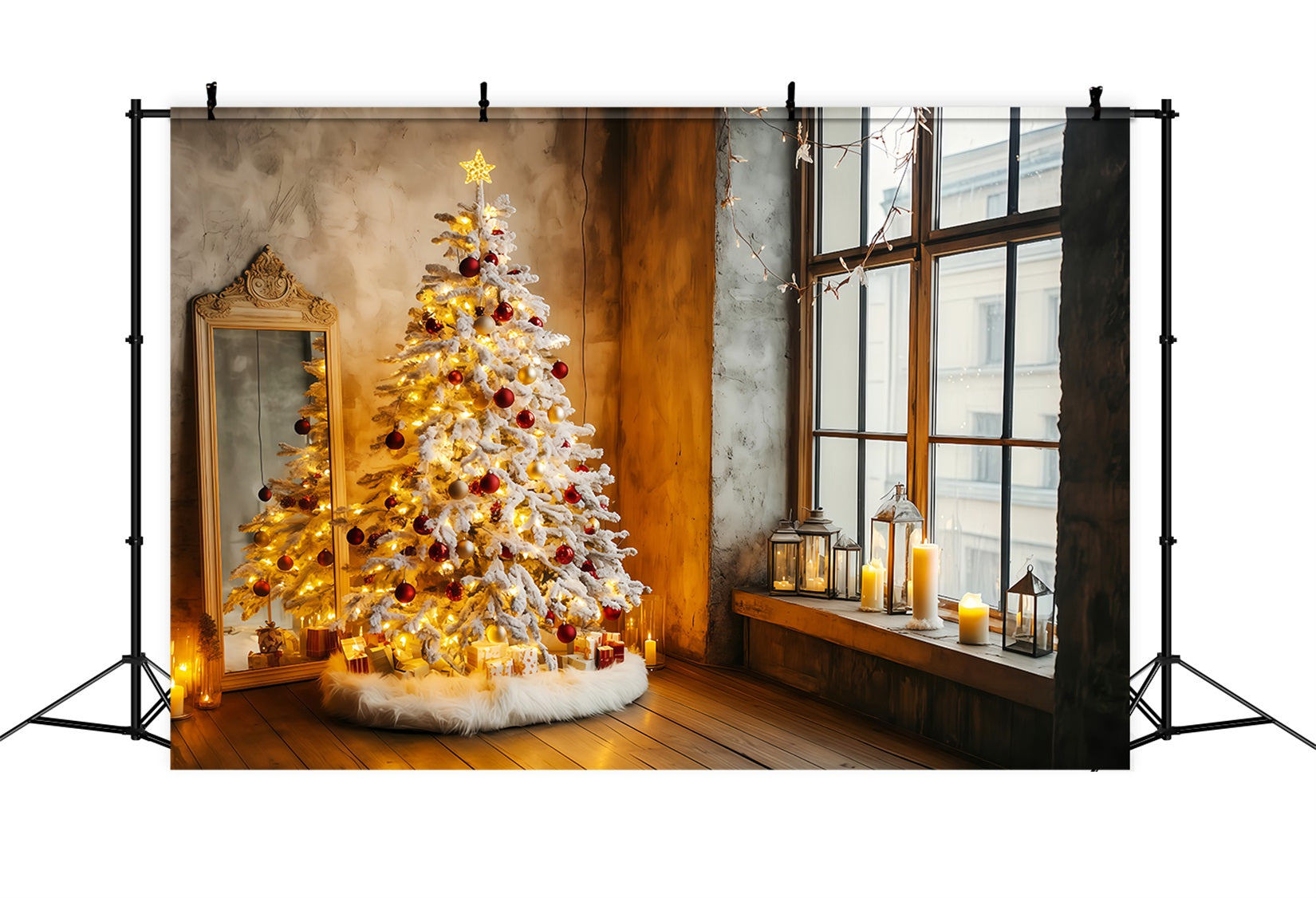 New Year Photo Backdrop Christmas Tree Candlelit Happy New Year Backdrop UK TWW512-9