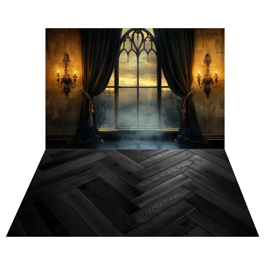 Haunted Mansion Window Backdrop+Herringbone Floor Backdrop UK TWW57-57