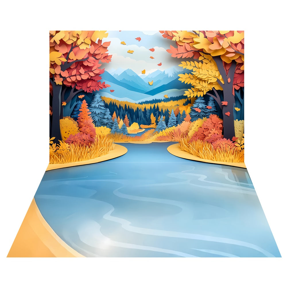 Golden Paper Grove Backdrop+Flowing River Floor Backdrop UK TWW57-89