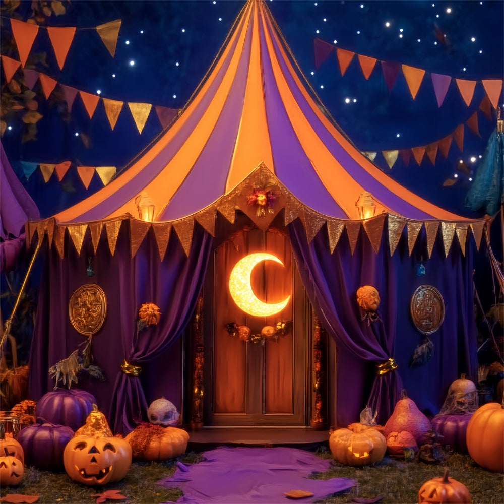 Halloween Circus Backdrop Pumpkin Crescent Moon Tent Circus Backdrop UK TWW59-1